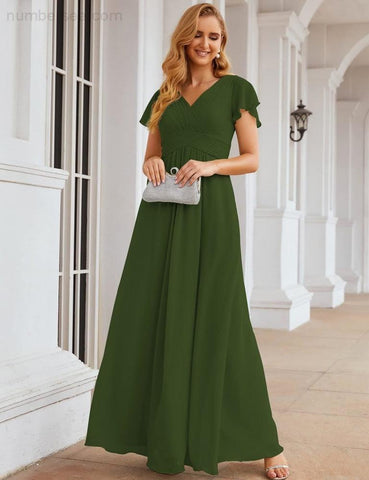 Numbersea Chiffon Bridesmaid Dress Cap Sleeves Maxi Prom Gowns Party Wedding Mother of The Bride Dresses for Women SEA28047