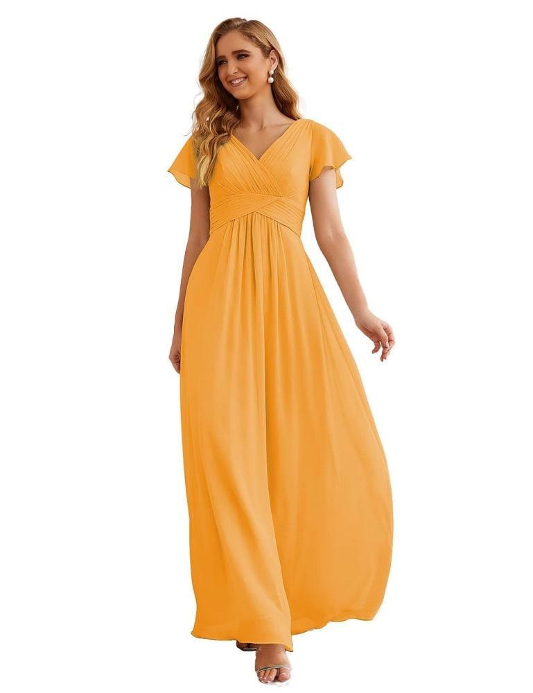 Vestido de dama de honor em chiffon Numbersea, manga curta, comprido, baile, festa, casamento, mãe da noiva, vestidos para mulher SEA28047 