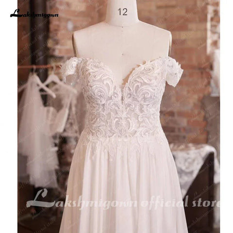 NumberSea Chiffon Langes Boho Brautkleid Strand Vestido Novia 2025 Weg Von der Schulter Sexy Brautkleider Spitze Appliques 