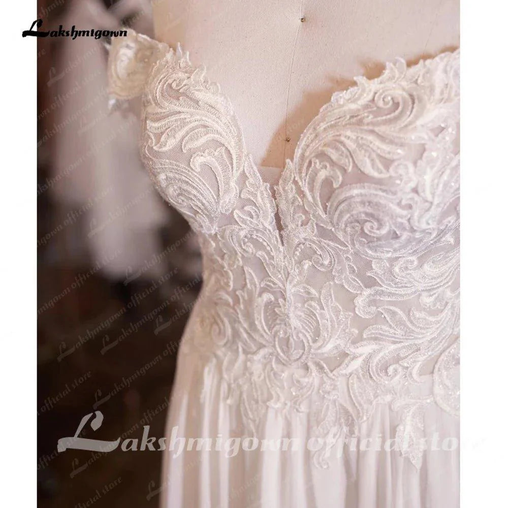 NumberSea Chiffon Long Boho Wedding Dress Beach Vestido Novia 2025 Off the Shoulder Sexy Bridal Gowns Lace Appliques