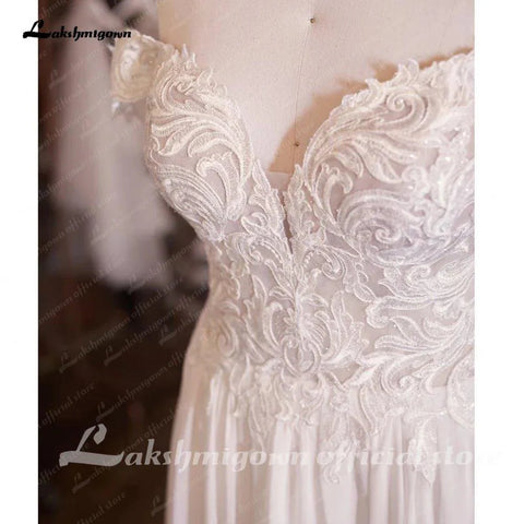NumberSea Chiffon Langes Boho Brautkleid Strand Vestido Novia 2025 Weg Von der Schulter Sexy Brautkleider Spitze Appliques 