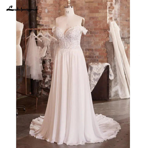 NumberSea Chiffon Langes Boho Brautkleid Strand Vestido Novia 2025 Weg Von der Schulter Sexy Brautkleider Spitze Appliques 
