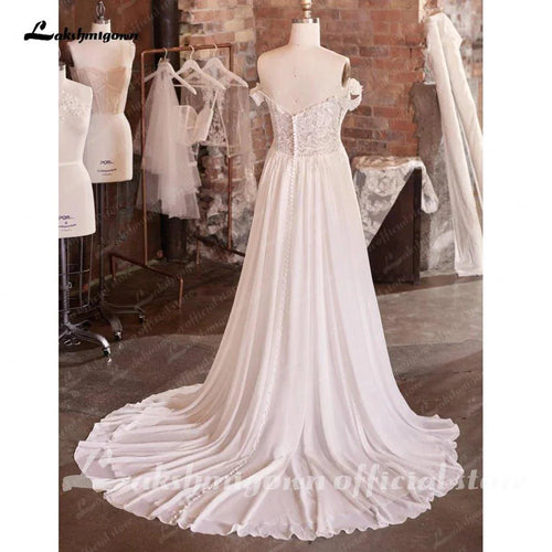 NumberSea Chiffon Long Boho Robe de Mariée Plage Vestido Novia 2025 Épaule Dénudée Sexy Robes de Mariée Appliques de Dentelle