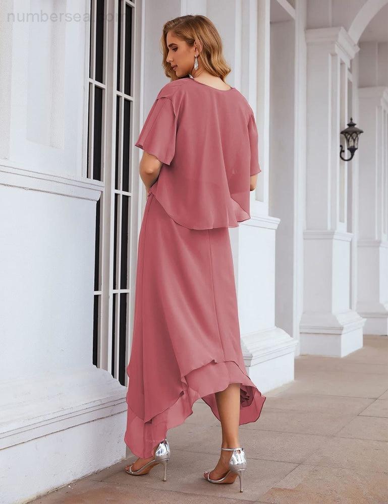 Vestidos de chiffon plus size para mãe da noiva com casaco e vestidos de cerimónia para casamento SEA28073 
