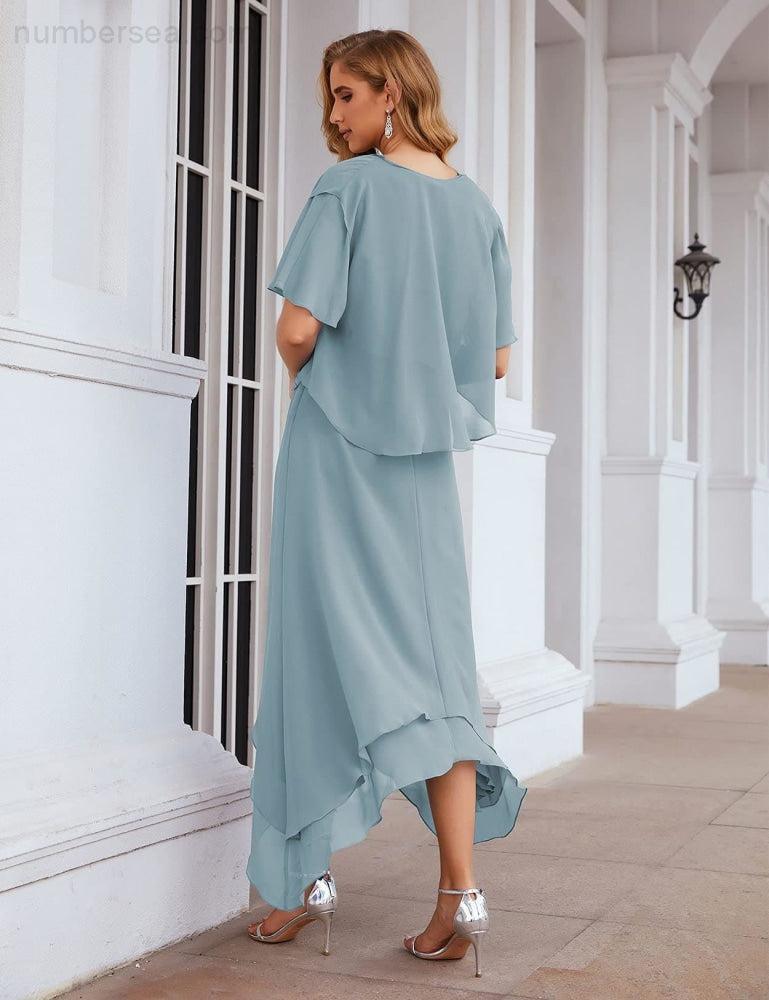 Vestidos de chiffon plus size para mãe da noiva com casaco e vestidos de cerimónia para casamento SEA28073 