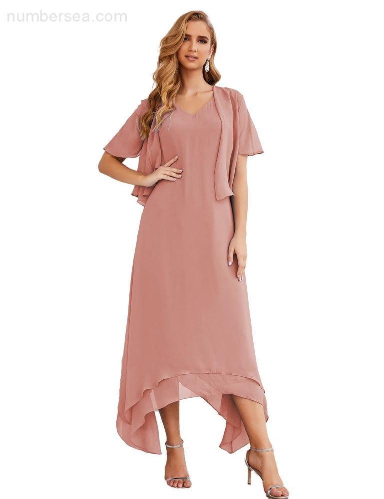 Vestidos de chiffon plus size para mãe da noiva com casaco e vestidos de cerimónia para casamento SEA28073 