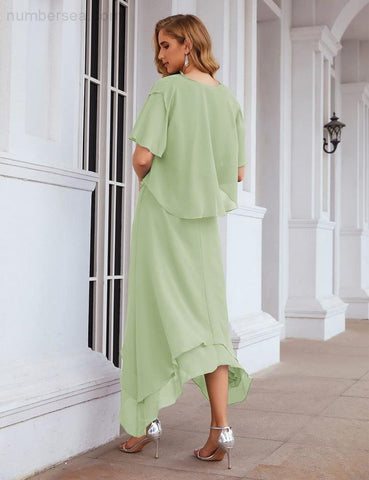 Numbersea Chiffon Plus Size Mother of Bride Dresses with Jacket Formal Dresses for Wedding SEA28073