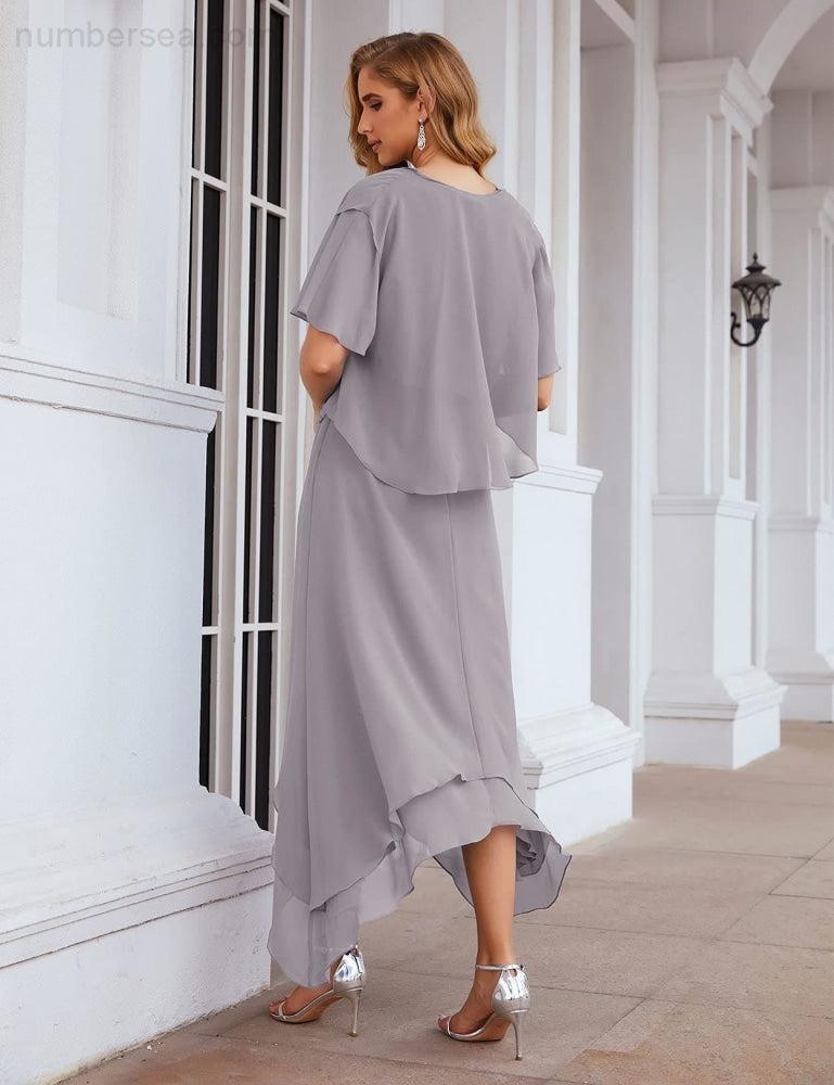 Vestidos de chiffon plus size para mãe da noiva com casaco e vestidos de cerimónia para casamento SEA28073 