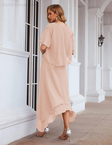 Numbersea Chiffon Plus Size Mother of Bride Dresses with Jacket Formal Dresses for Wedding SEA28073