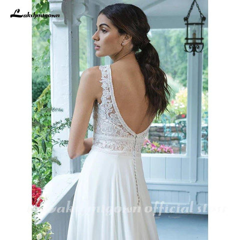 NumberSea Chiffon Brautkleider V-Ausschnitt A-Linien-Kleid mit vollem Chiffonrock Bruidsjurk Schicke Brautkleider Spitzenmieder 