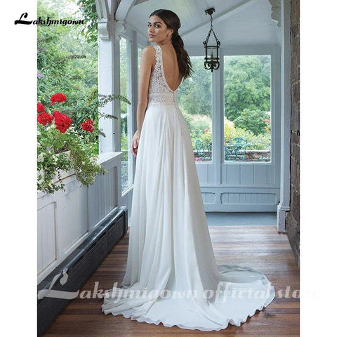 NumberSea Chiffon Brautkleider V-Ausschnitt A-Linien-Kleid mit vollem Chiffonrock Bruidsjurk Schicke Brautkleider Spitzenmieder 