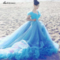 NumberSea Cinderella Robe de Mariée Bleu Clair Pas Cher Robe de Bal en Cristal