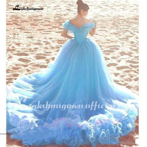 NumberSea Cinderella Robe de Mariée Bleu Clair Pas Cher Robe de Bal en Cristal