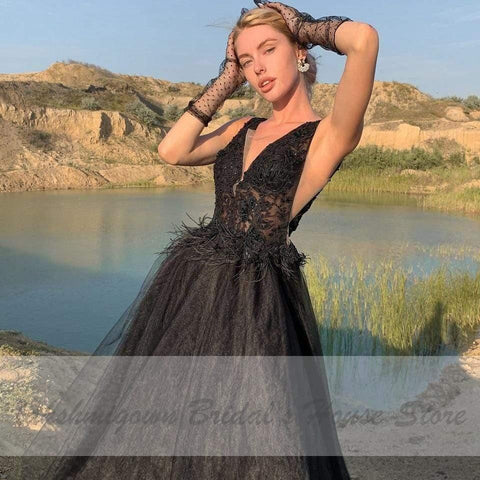NumberSea Klassisches Brautkleid, sexy, gotisch, schwarz
