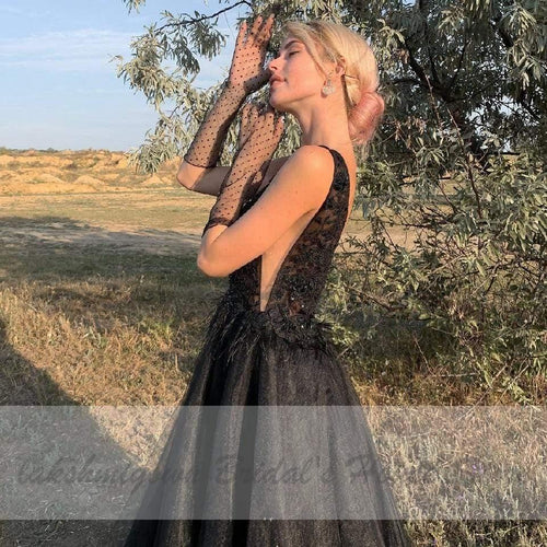 Robe de mariée gothique sexy classique NumberSea en noir
