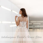 NumberSea Classic Champagne Wedding Dress V-Neck Lace Appliques Princess