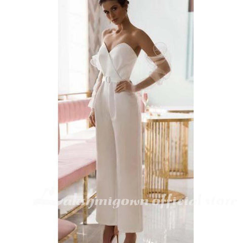 NumberSea Country Jumpsuits Brautkleider mit abnehmbaren Ärmeln