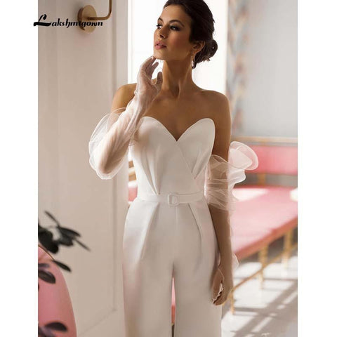NumberSea Country Jumpsuits Brautkleider mit abnehmbaren Ärmeln