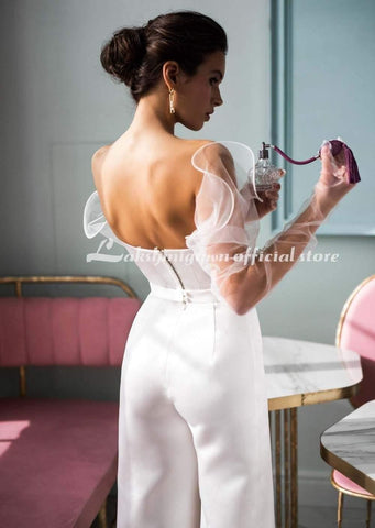 NumberSea Country Jumpsuits Brautkleider mit abnehmbaren Ärmeln