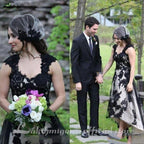 NumberSea Country Lace Hi-lo Wedding Dresses Sexy Gothic Black Long Garden Bridal Gowns A-line Boho Vintage Wedding Gowns