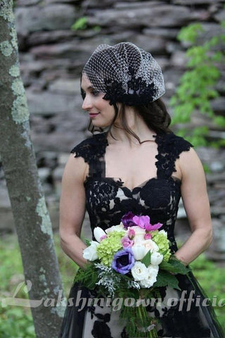 NumberSea Country Lace Hi-Lo Brautkleider Sexy Gothic Schwarz Lange Garten Brautkleider A-Linie Boho Vintage Brautkleider