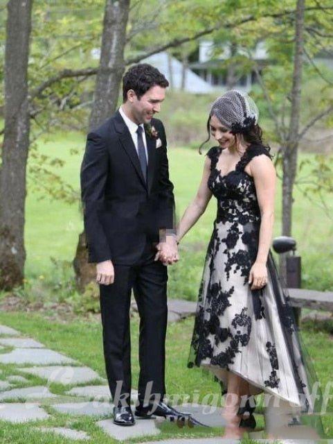 NumberSea Country Lace Hi-lo Wedding Dresses Sexy Gothic Black Long Garden Bridal Gowns A-line Boho Vintage Wedding Gowns