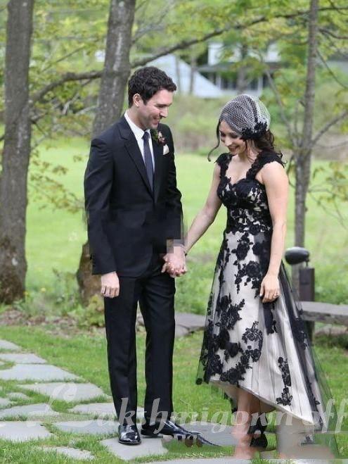 NumberSea Country Lace Hi-lo Wedding Dresses Sexy Gothic Black Long Garden Bridal Gowns A-line Boho Vintage Wedding Gowns