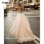 NumberSea Deep V Neck A Line Beautiful Wedding Dress Champange Lace Cheap Long Wedding Dress Bridal Gown Vestido De Noiva Plus Size