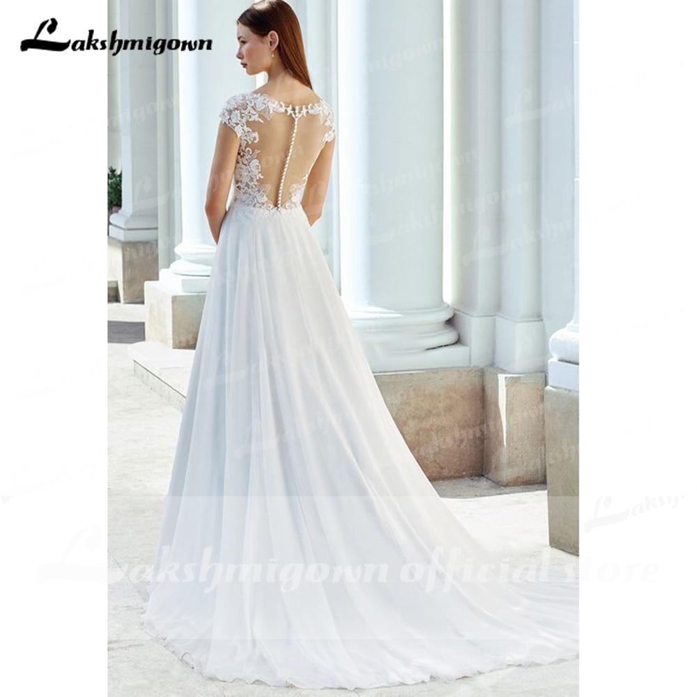 NumberSea Deep V Neck Lace Backless Cap Sleeve Bridal Wedding Dresses