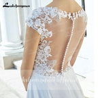 NumberSea Deep V Neck Lace Backless Cap Sleeve Bridal Wedding Dresses