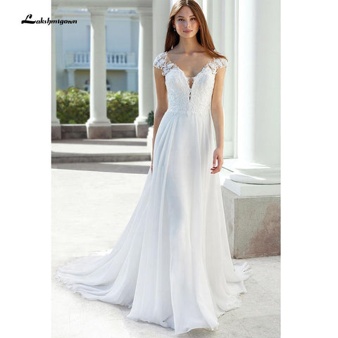 NumberSea Brautkleider mit tiefem V-Ausschnitt, Spitze, rückenfrei, Flügelärmel
