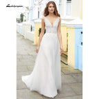 NumberSea Deep V Neck Lace Backless Wedding Dresses