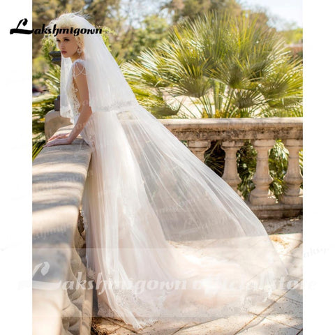 NumberSea Tiefem V-Ausschnitt Spitze Perlen Falten Blush Pink Brautkleider