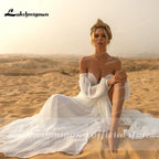 NumberSea Deep V Neck Lace Chiffon lantern Sleeve Wedding Dresses