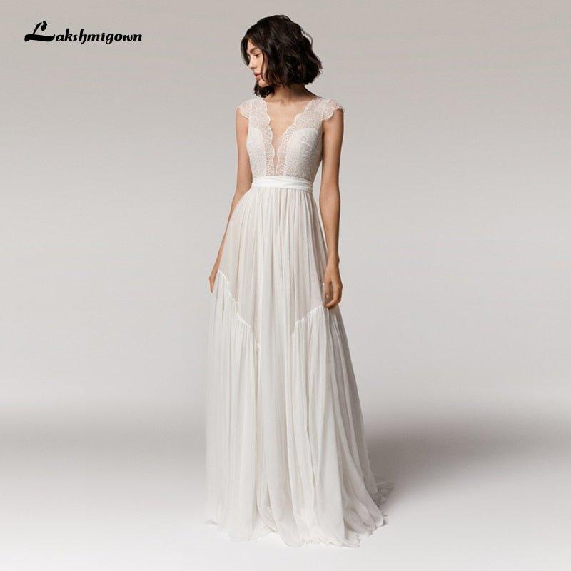 NumberSea Deep V-neck Sexy Beach Wedding Dress Summer 2021 Vestito da Donna V Neck Sexy Bohemian Bridal Dress Backless
