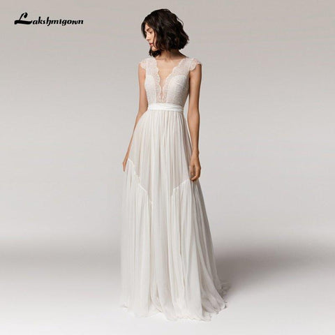 NumberSea Tiefem V-ausschnitt Sexy Strand Hochzeit Kleid Sommer 2021 Vestito da Donna V Neck Sexy Bohemian Braut Kleid Backless