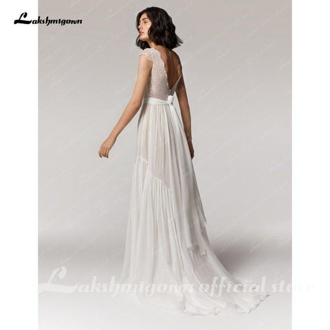 NumberSea Tiefem V-ausschnitt Sexy Strand Hochzeit Kleid Sommer 2021 Vestito da Donna V Neck Sexy Bohemian Braut Kleid Backless
