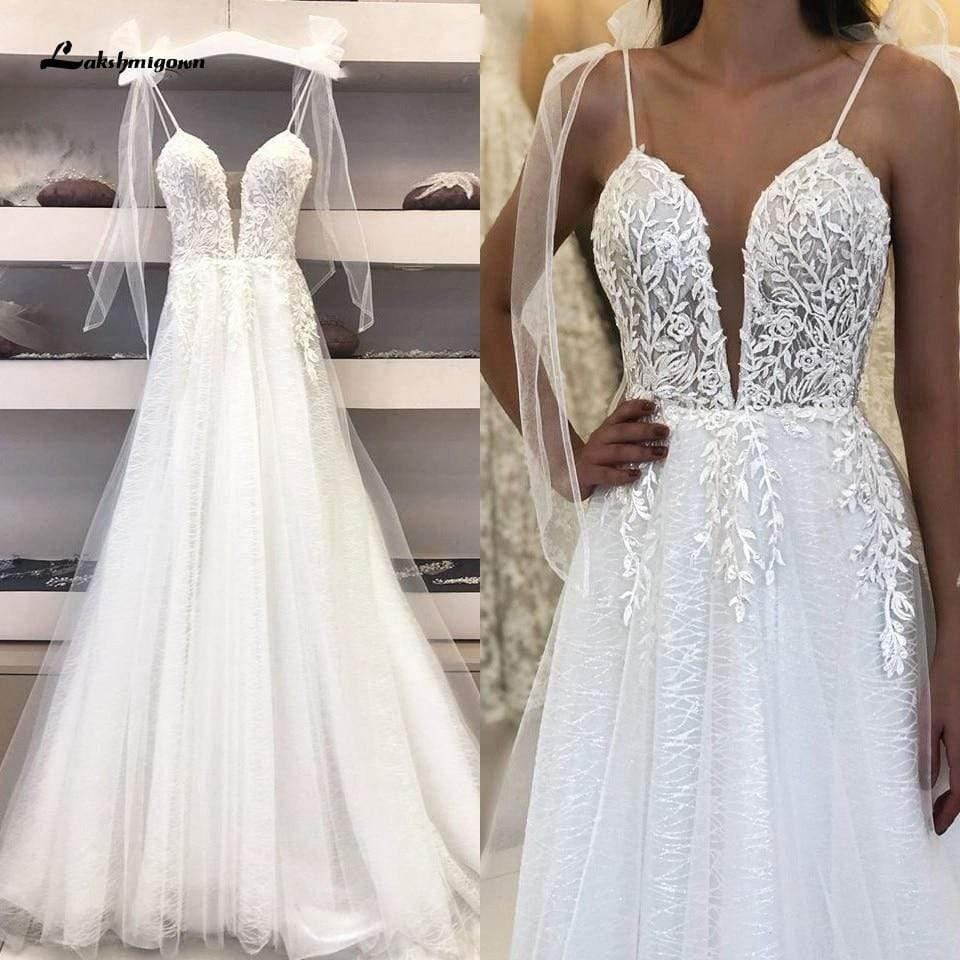 NumberSea Deep V-neck Sexy Boho Bridal Wedding Dress