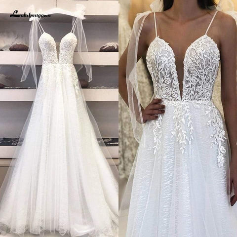 NumberSea Sexy Boho-Brautkleid mit tiefem V-Ausschnitt