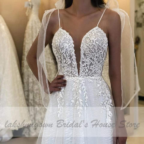NumberSea Sexy Boho-Brautkleid mit tiefem V-Ausschnitt
