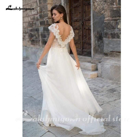 NumberSea Brautkleider mit tiefem V-Ausschnitt, Ärmeln, sexy Spitze, Chiffon, hoher Schlitz