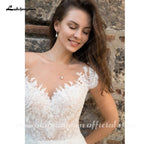 NumberSea Deep V Neck Sleeve Sexy Lace Chiffon High Split Wedding Dresses