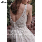 NumberSea Deep V Neck Sleeveless Backless Lace Tulle Wedding Dresses