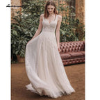 NumberSea Deep V Neck Sleeveless Backless Lace Tulle Wedding Dresses