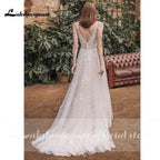 NumberSea Deep V Neck Sleeveless Backless Lace Tulle Wedding Dresses