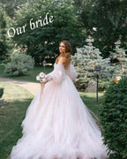 NumberSea Dirty Pink Boho Wedding Dress 2021 Detachable Puff Sleeve Bridal Dresses Glitter Sparky Lace Wedding Gowns Beach Sweetheart