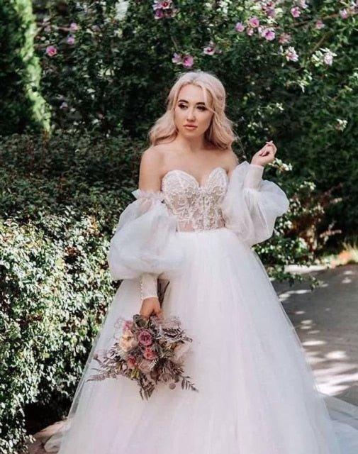 NumberSea Dirty Pink Boho Wedding Dress 2021 Detachable Puff Sleeve Bridal Dresses Glitter Sparky Lace Wedding Gowns Beach Sweetheart