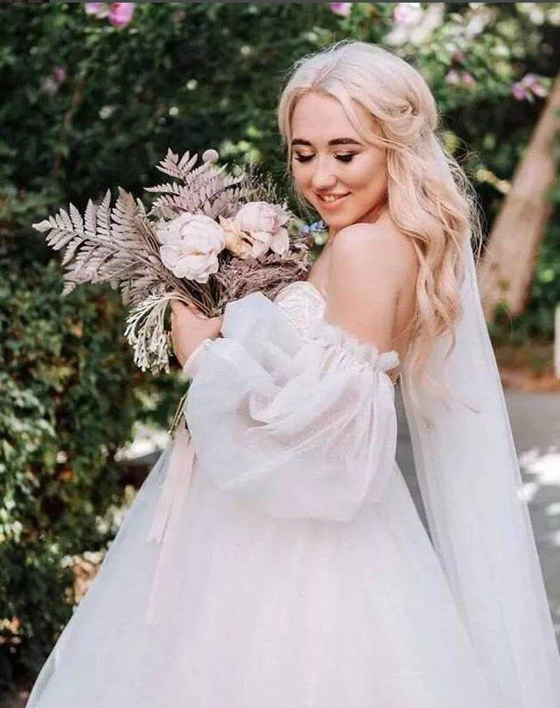 NumberSea Dirty Pink Boho Wedding Dress 2021 Detachable Puff Sleeve Bridal Dresses Glitter Sparky Lace Wedding Gowns Beach Sweetheart