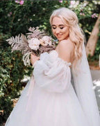 NumberSea Dirty Pink Boho Wedding Dress 2021 Detachable Puff Sleeve Bridal Dresses Glitter Sparky Lace Wedding Gowns Beach Sweetheart