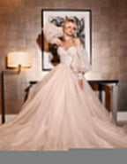 NumberSea Dirty Pink Boho Wedding Dress 2021 Detachable Puff Sleeve Bridal Dresses Glitter Sparky Lace Wedding Gowns Beach Sweetheart